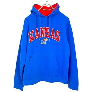 CHAMPION Vintage Kansas University J Hawks Logo Football College Mascot Hoodie
